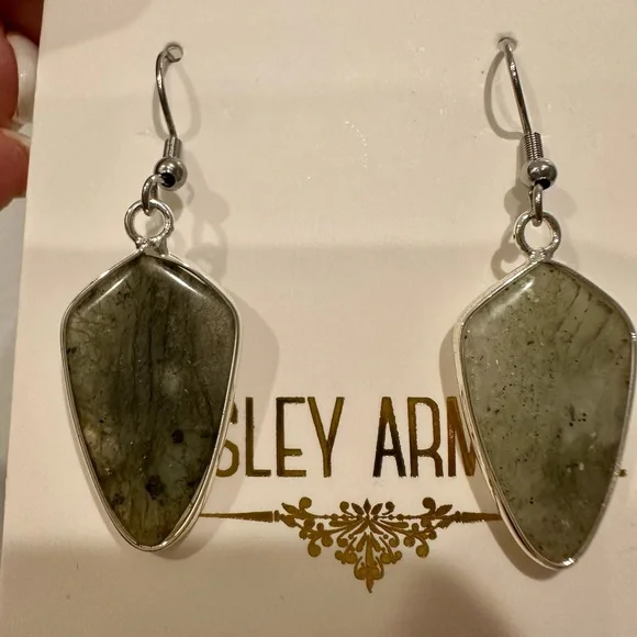 Kinsley Armelle Silver and Olive Earrings - Picture 2 of 3